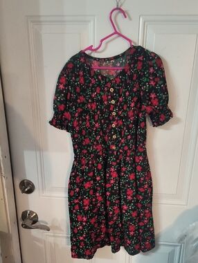 Cat & Jack Black Floral Dress with Pink and Green Accents
